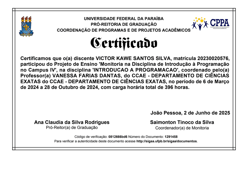 Monitoria na Disciplina de Introdução à Programação